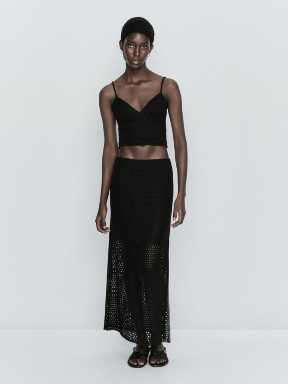 Massimo Dutti Black crochet knit skirt